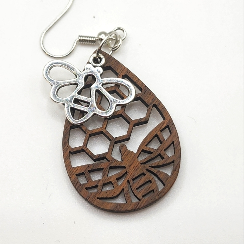 Honey bee honeycomb charm pierced earrings cottage core bohemian